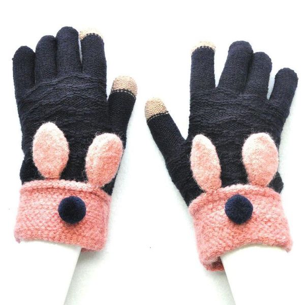 

ladies autumn/winter cold and warm knitted gloves cute ears plus velvet thick jacquard touch screen gloves sa281, Blue;gray