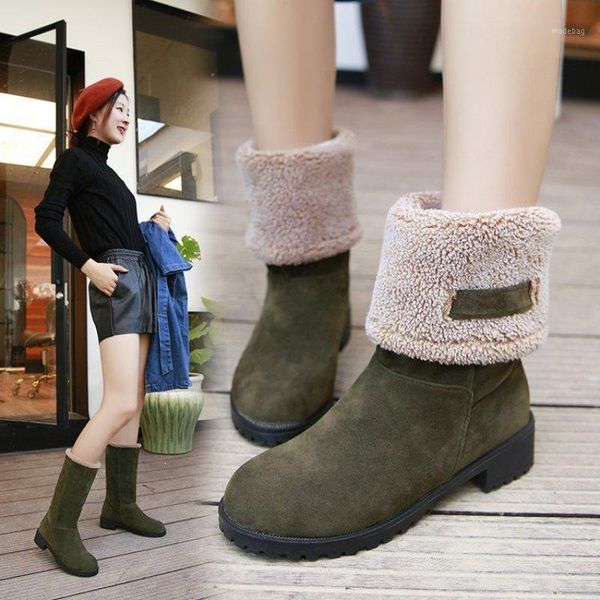 

boots women snow ladies flock warm short plush solid 3cm heels casual winter1, Black