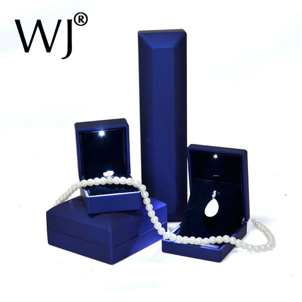 

blue pu leather deluxe led lighted engagement diamond jewelry ring box gift propose display pendant necklace bracelet bangle box, Pink;blue