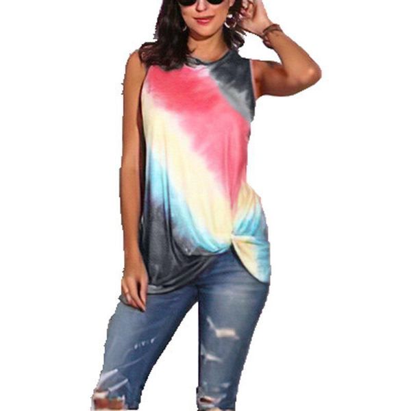 

color block print tank women summer 2021 bow twisted casual tshirts sleeveless plus size s 5xl female bow o neck streetwear, White