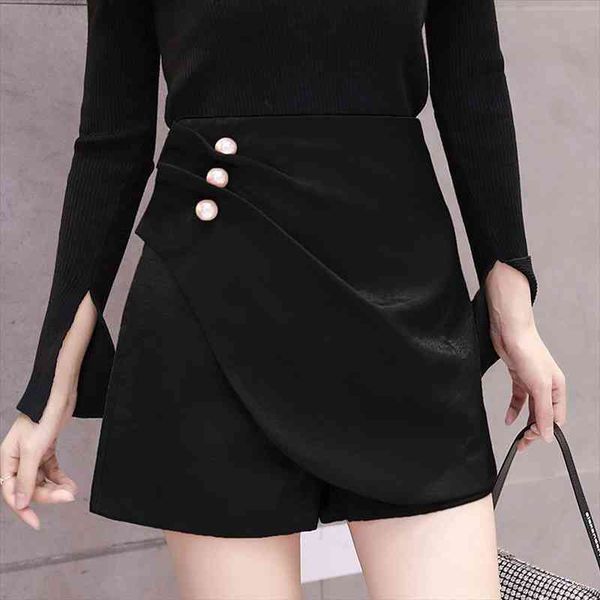 

beading irregular shorts women high waist a-line skirt shorts femme plus size zipper skirt ladies black midi, White;black