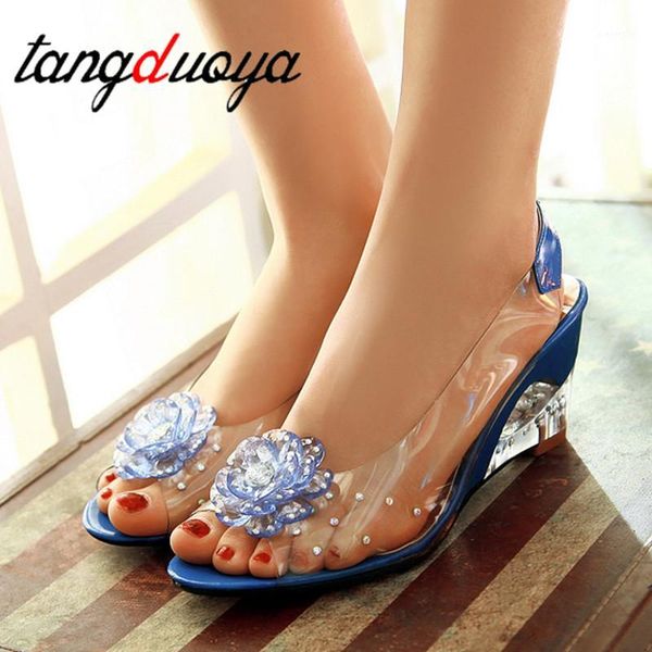 

jelly shoes rhinestone sandals flower wedge high heels casual woman sandals women's shoes big size pvc high heels women1, Black