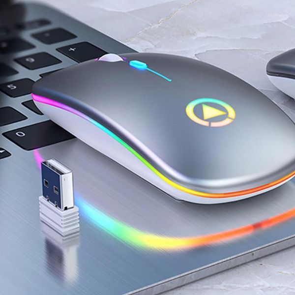 Muizen Ultradunne LED Kleurrijke Lichten Oplaadbare Muis Mini Draadloze Mute USB Optische Ergonomische Gaming Notebook Computer1