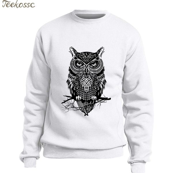 

animal owl sweatshirt men graphics design hoodie slim fit pullover sweatshirts winter autumn fleece warm streetwear white hoody 201103, Black