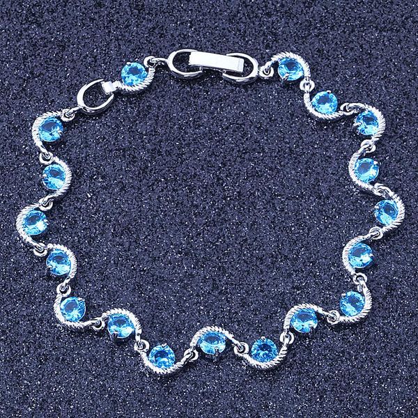 

super noblest / luxury sparkling ocean melody blue cubic zirconia silver plated bracelets & bangles fashion jewelry s032, Black