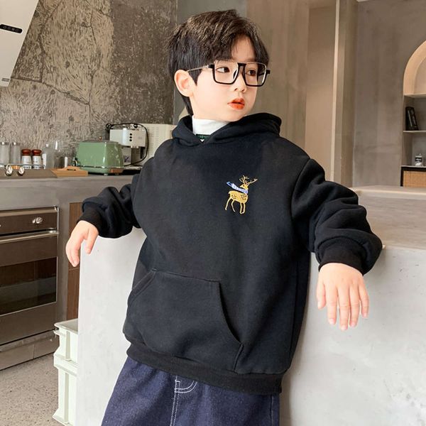

hoodie new boys' 2020 winter plush thickened children's trendy pullover zsal, Black