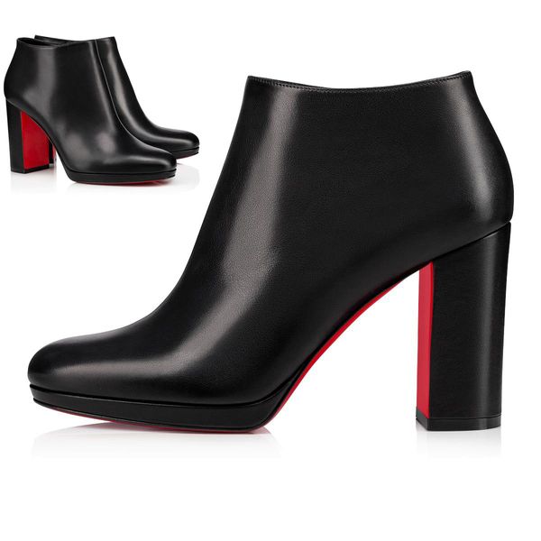 

new style boots for women black leather boot women's good designs pasteur ankle boot red bottom high heels,black calfskin block heels