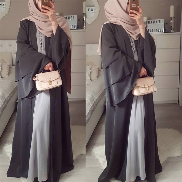 

2021 new chiffon dress of women open long trumpet sleev hijab stylish new fashion robes for dubai 7w6u, White;black