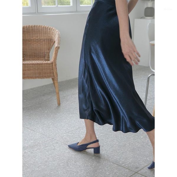 

skirts women's high waist blue satin silk skirt 2021 spring summer bohemian party big swing a line long plus size casual fashion1, Black