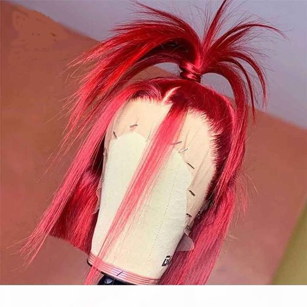 

u part wig bob straight middle part 99j red brazilian hair 13x4 6 lace wig for black women adjustable strap with baby, Black;brown