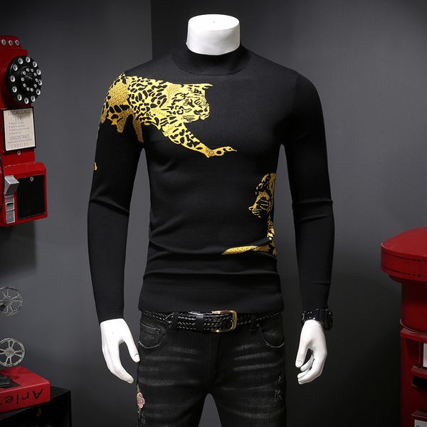 

2021 new luxury gentlemen cotton jacquard leopard sweater asian plug # n370 qcz5, White;black