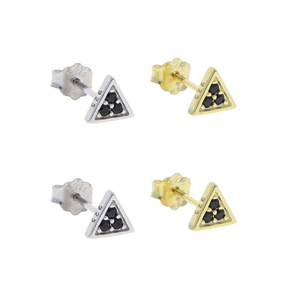 

2020 whole minimalist mini small stud earring 100%925 sterng silver three black cz triangle studs for girls tiny cute silver jewelry