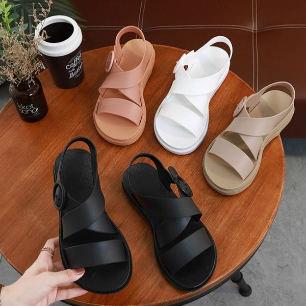 

swonco pvc sandals shoes women summer casaul shoes 2020 new plastic rome platform sandals for women white shoes jelly sandals, Black