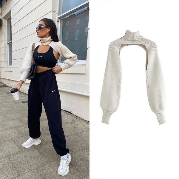 

2020 new women knitted knit arm warmers high neck long sleeves sweater casual stylish sweater vintage women sweaters, White;black