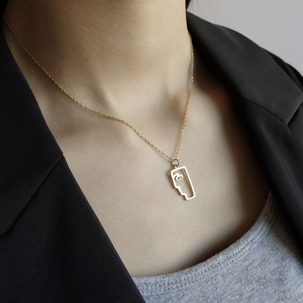 

louleur 925 sterling silver abstract side face pendant necklace gold creative elegant chic necklace for women festival jewelry q0531