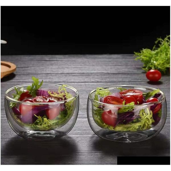 

heat-resistant high borosilicate glass tableware double wall glasses bowl transparent fruit salad bowl milkshake sqcieq bbgargden