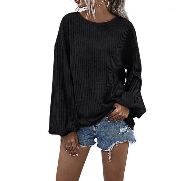 

xingqing women lantern sleeve round neck long sleeve solid color knit for women ladies costume winter sweaters 1, White;black