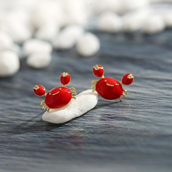 

party favor silver needle red small crab earrings female simple cute earring temperament korean personality jewelry gift1