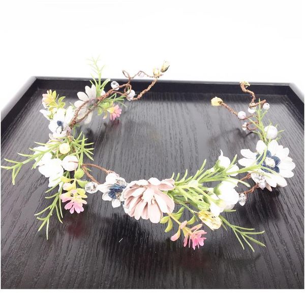 

beading & leather flowers women girl hair accessories headband festival bohemian flower crown wreath decoration for qylnpu