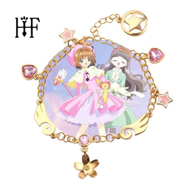 

cardcaptor sakura jewelry sailor moon charm bracelet with enamel stars bowknot pentacle anime cosplay bracelet for girls gifts, Golden;silver