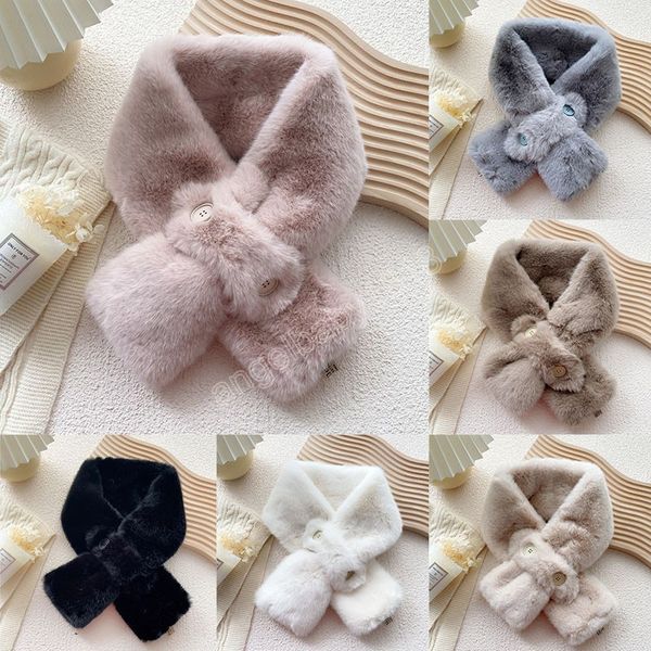 

double button faux fur scarf solid color scarves thick warm scarves all-match neck snood cross collar cover winter scarf, Red;brown