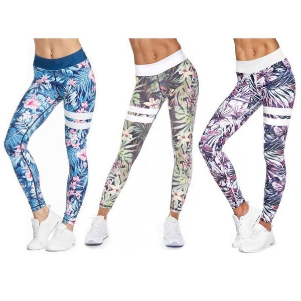 Vendita calda Stampa digitale Vita alta Leggings casual Foglia Lady Sport Leggings Yo-ga Nove pantaloni Leggings Pantaloni fitness moda 201203