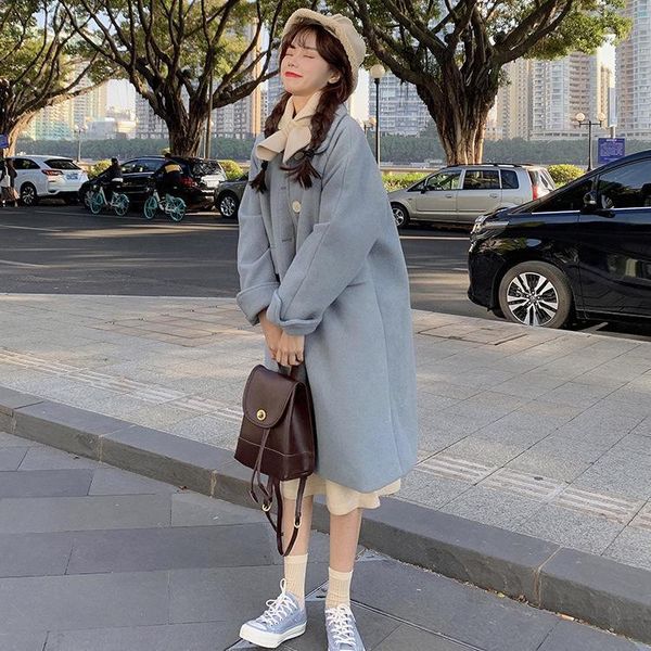 

make firm offers more lapel long blue cloth coat coat female1, Black
