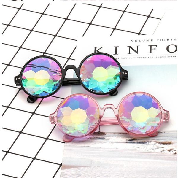 

sunglasses 2021 brand designer holographic kaleidoscope female male retro round rave festival men women1, White;black