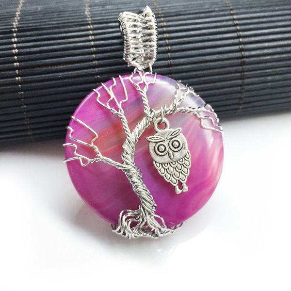 

5 шт круглой формы, много цветов агатовые подвеска с сов древа жизни silver plated wire wrap jewelr