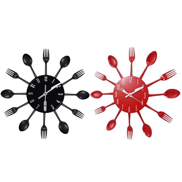 

xd-home decorations noiseless stainless steel cutlery clocks knife and fork spoon wall clock kitchen restaurant home decor