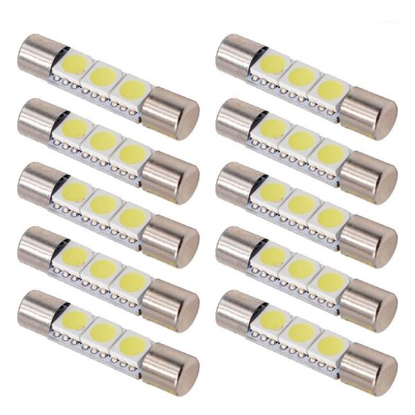 

10pcs flood festoon dome t6.3 28mm t6 3 smd led 3smd light bulb car vanity mirror lights sun visor fuse light white 12v1