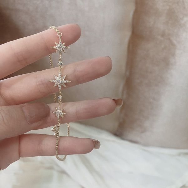 

2020 new micro diamond star women's high braceletdiamond bracelettexture 14k gold wrapped bracelet with rice character bracelet cold an, Golden;silver