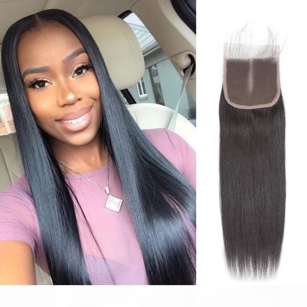

4*4 lace closure middle three part swiss lace medium brown lace closures remy brazilian human hair bleached knots, Black;brown
