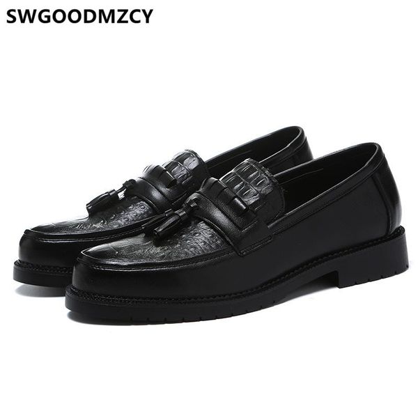 

crocodile shoes men classic italian brand business shoes men office loafers elegant formal leather sepatu slip on pria, Black