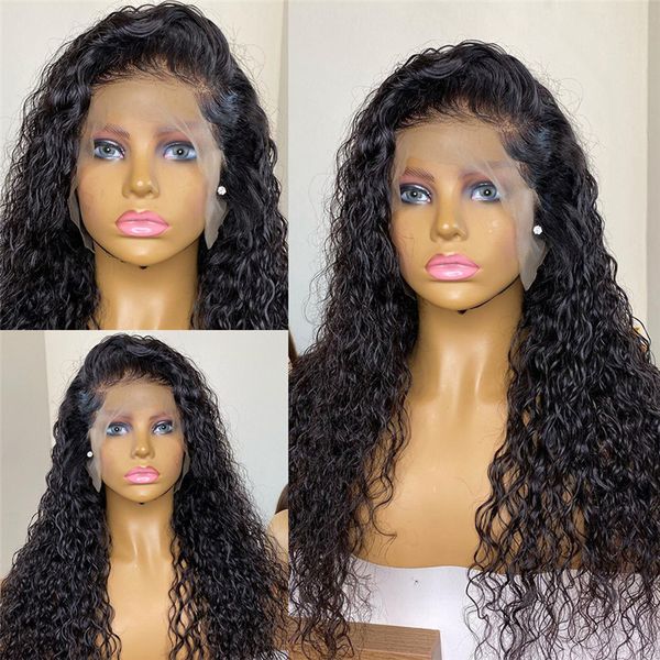 

natural black color long kinky curly wig glueless lace front wig preplucked with baby hair daril wear fiber, Black;brown