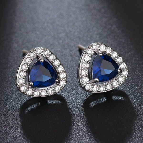 

stud bijox story women earrings 100% 925 sterling silver retro style ruby sapphire emerald triangle fashion wholesale, Golden;silver