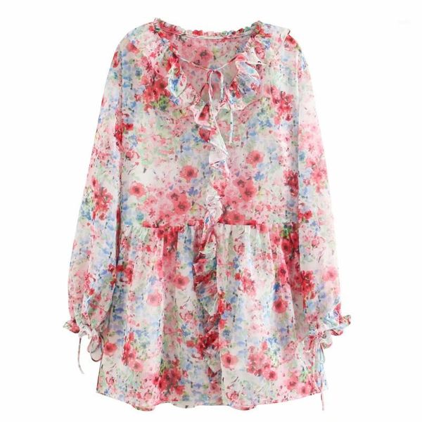 

new 2020 women elegant v neck cascading ruffle sweet flower print casual dress chic female chiffon vestidos party dresses ds36691, Black;gray