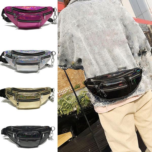 

women girls fanny shiny leather pouch belt waist shoulder bags pack purse wallet