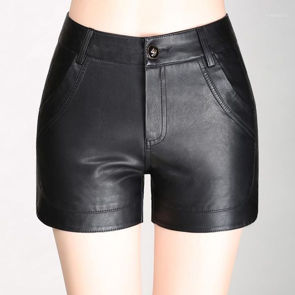 

winter new high waist casual pu leather shorts women slim was thin plus size s-5xl outwear bottom femme boots trousers mz28261, White;black