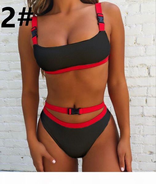 

new women bikini set push-up padded swimwear high waist solid color buttoned swimsuit two piece bathing suit fashion style, White;black