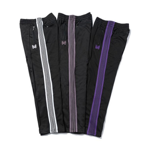 

needles 3 colors fashion sweatpants butterfly embroidered side stripe men women long pants drawstring pants high street, Black