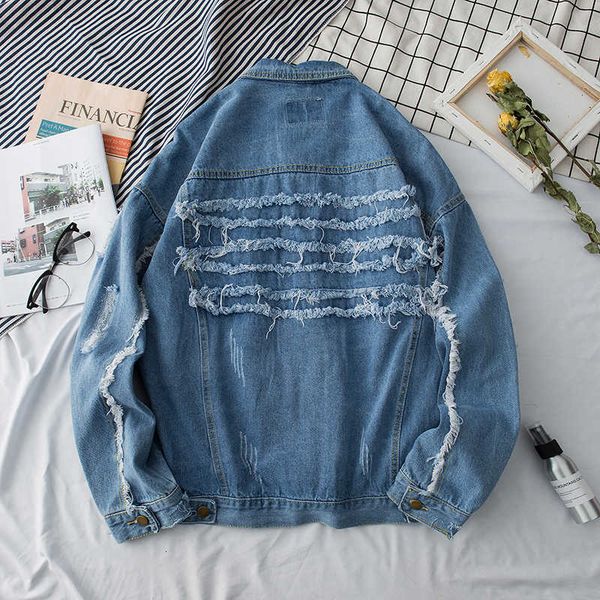 

spring new denim jacket men fashion wash solid color casual tear hole cowboy jacket man streetwear hip hop bomber male, Black;brown