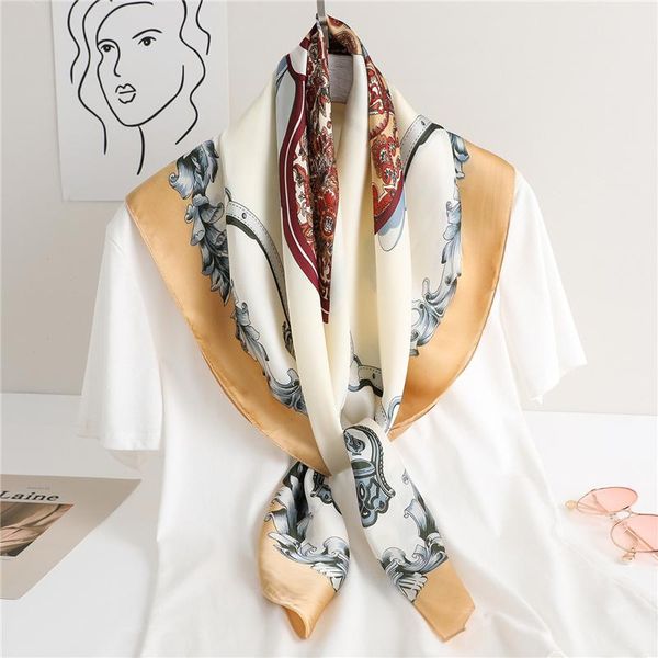 

silk neck scarf shawls hair band luxury print hijab foulard wraps large size spring summer headband scarves 2020 new, Blue;gray