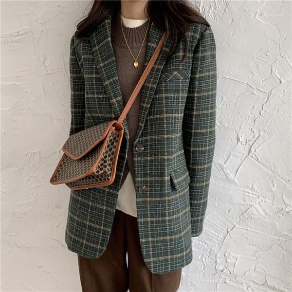 

women's suits & blazers comelnotched vintage plaid single breasted blazer coat 2021 autumn formal casual loose chic women retro suit ja, White;black