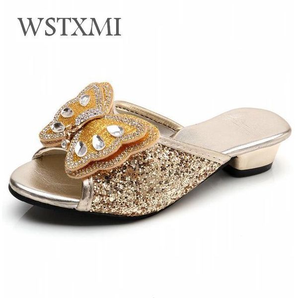 

принцесса девочек тапочки туфли летние детские сандалии дети повседневный блеск кожа пляж флип-флоп мода бабочка на низком каблуке, Black