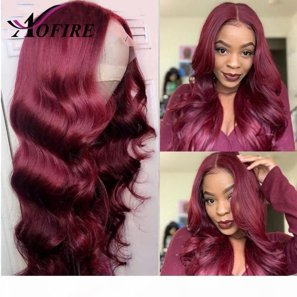 

28 inch body wave wig human hair 99j lace front human hair wigs for black women body wave lace front wig transparent wigs, Black;brown