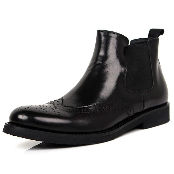 

autumn and winter men's shoes british sleeve men's boots carved leather boots high business dress shoes fashion, Black