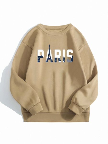 

letter & iron tower print thermal pullover d79d#, White;black