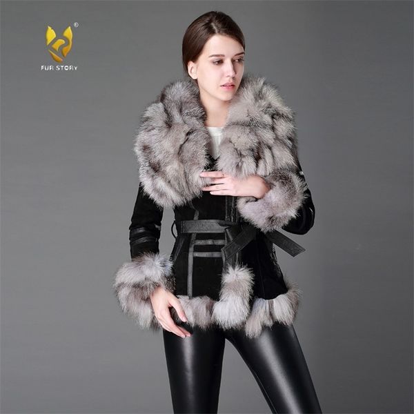 

women's coats leather fur coat fox fur collar womens spring jackets women jacket winter jacket women fur story fs13055 201112, Black