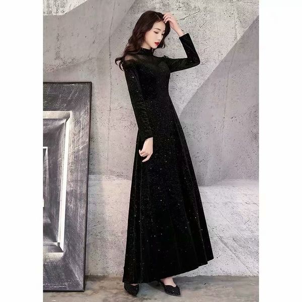 

2021 new black long sleeves gola high dresses robe soiree prom party dressed elegant night 1087 d9vg evening, Black;red